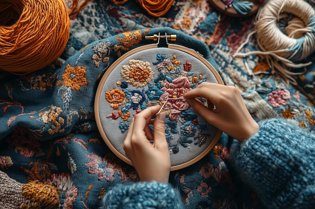 Atelier lucrând la broderie